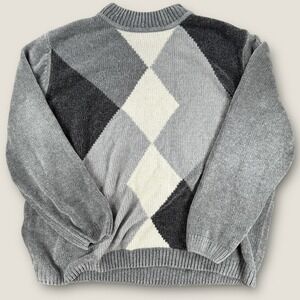 Alfred Dunner Sweater Women's Plus Size 2X Grey Argyle Chenille Soft Knit Top